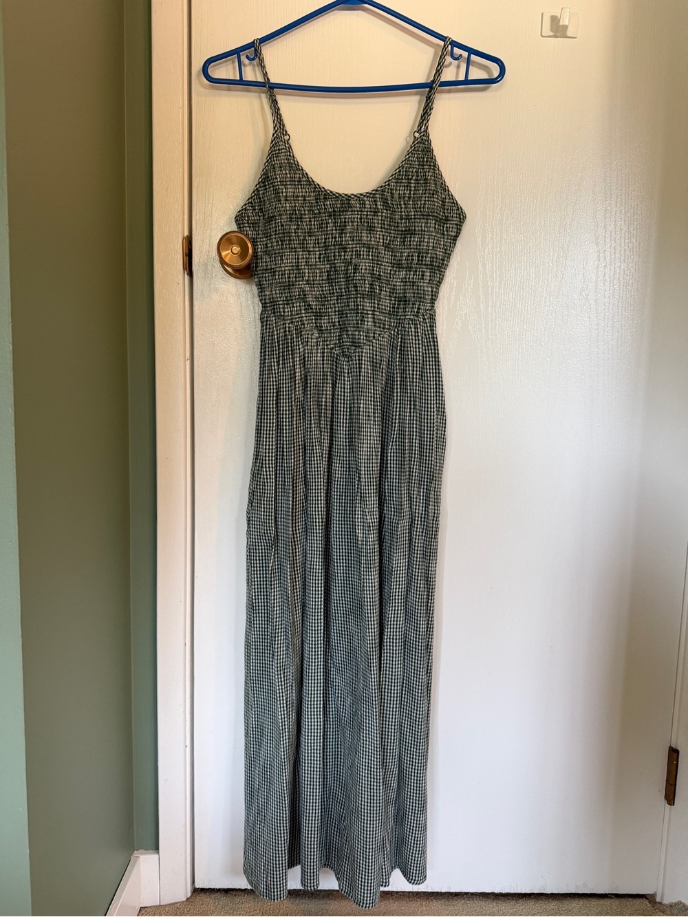 Aerie Green Gingham Maxi Dress